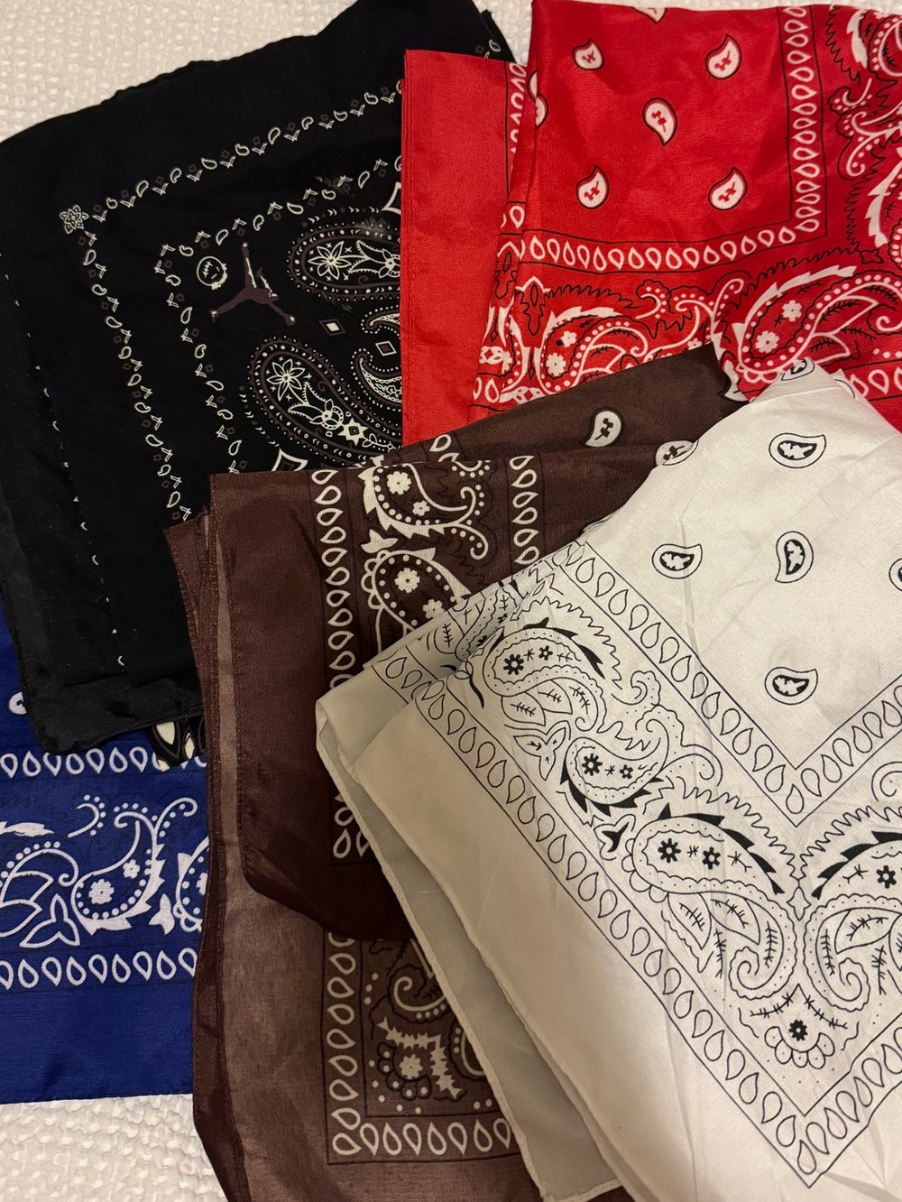 12pcs Paisley Bandanas Set - Red, Black, White, Blue, Brown, Cream